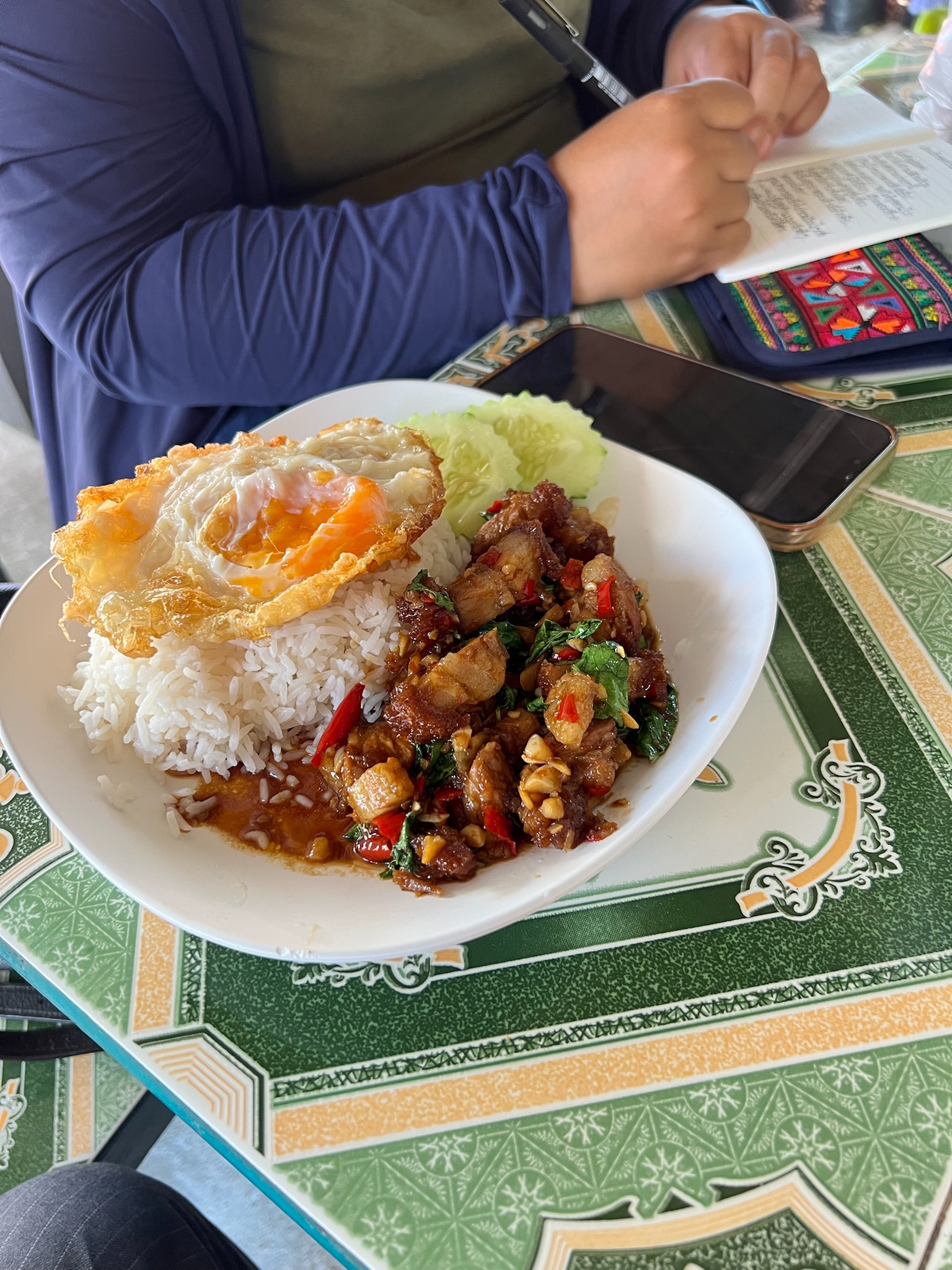 Thai basil pork with rice and a crispy fried egg